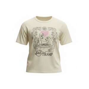Disney Lady and the Tramp Graphic T-Shirt XL Cream Short Sleeve Tee